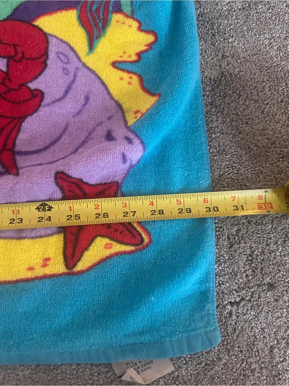 Vtg The Little Mermaid Ariel Beach Towel Vintage 90s Franco Disney 30x58 READ